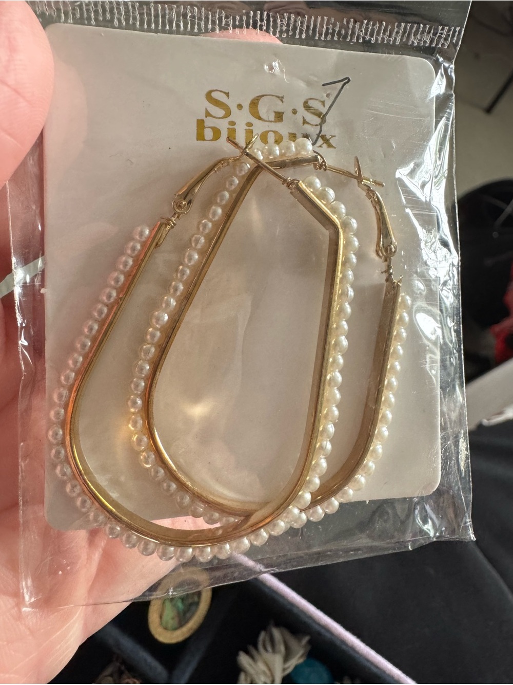 NWT Gold Pearl Hoop Earrings